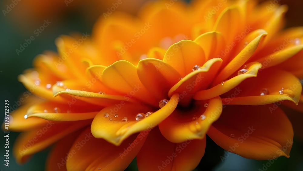 Close-Up View of Vibrant Orange Flower with Dew on Petals
Close-Up View of Vibrant Orange Flower with Dew on Petals