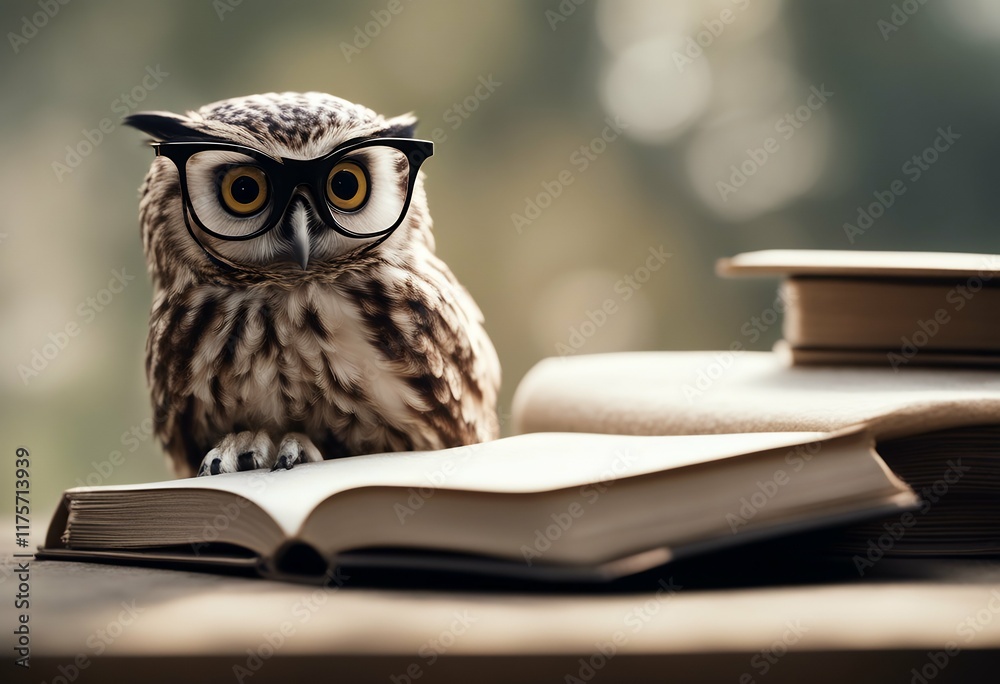custom made wallpaper toronto digitalsitting owl generative glasses ai book