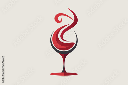 A stylish wine glass displays swirling red liquid, creating a captivating visual effect, A sleek design of a wine glass with swirling liquid, minimalist simple modern vector logo design