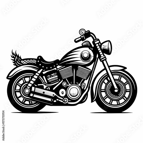 Classic Black and White Motorcycle Illustration for Vintage Design Projects