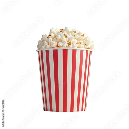 a striped bucket full of popcorn on a transparent background, PNG image, PNG file, Generative art.