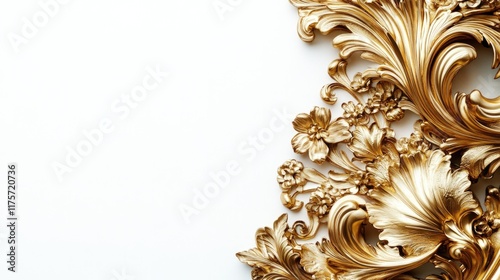 luxurious gilded frame with intricate baroque patterns isolated against clean white background radiating opulence