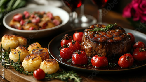 Wallpaper Mural A Valentine's Day dinner table with a gourmet three-course meal setup. Torontodigital.ca