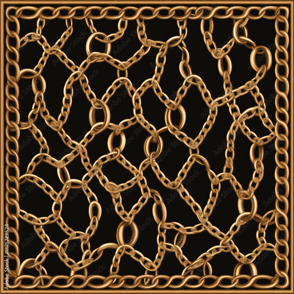 Fototapeta premium Intricate gold chain pattern on black background with luxury design