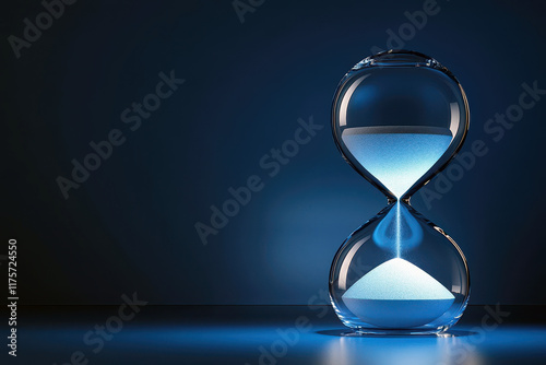 Blue-Hued Hourglass with Flowing Sand in Minimalist Setting photo