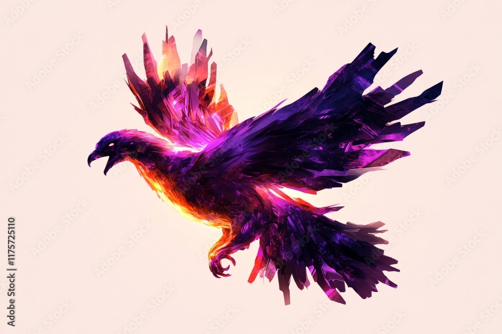 Obraz premium A vibrant phoenix with colorful wings, symbolizing rebirth and transformation
