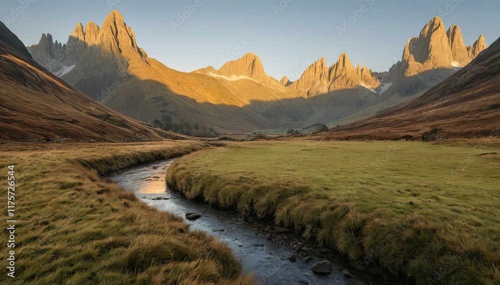 Majestic Mountain Valley at Sunrise A Serene Landscape