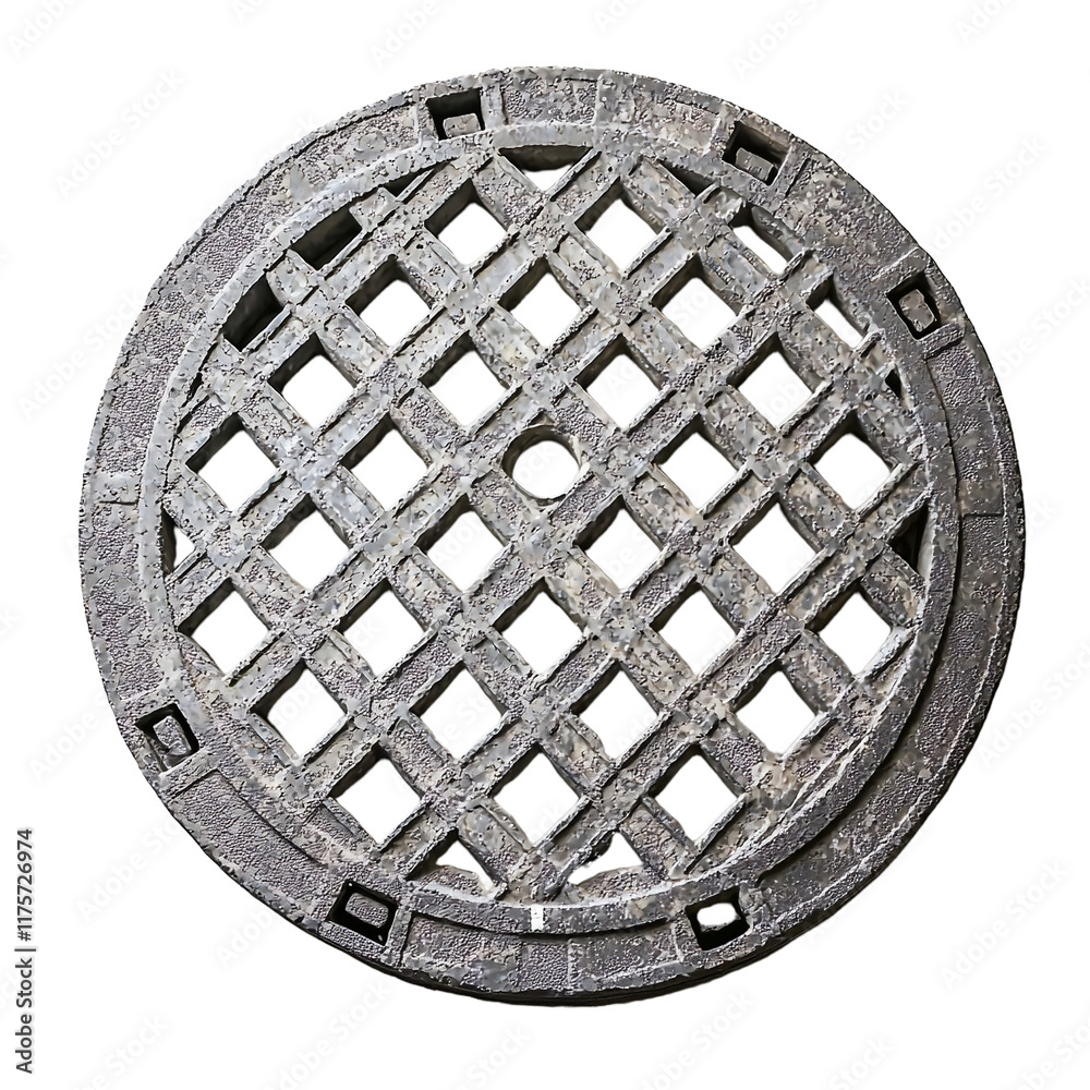 a manhole cover on a transparent background, PNG image, PNG file, Generative art.