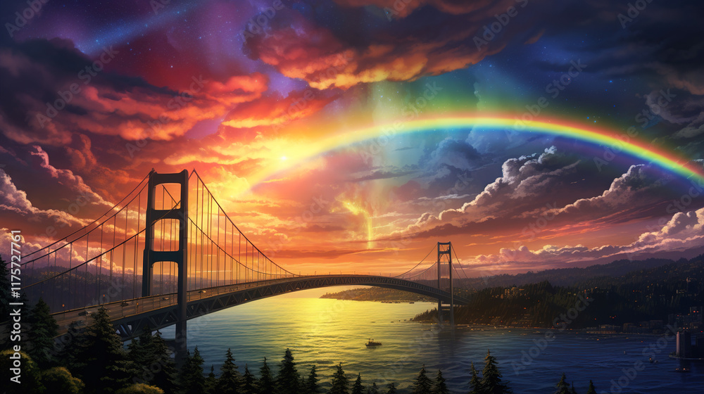 Fototapeta premium Breathtaking Rainbow Sunset over a Bridge
