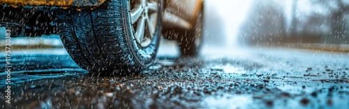 Driving safely on wet roads with rain tires during autumn and spring seasons