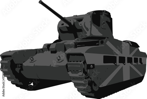 Vector image of a British tank. Stylization on a white background. World of Tanks. Matilda