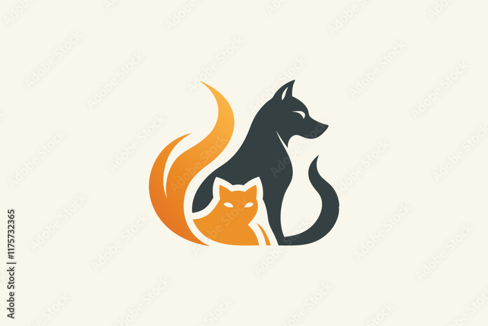 Fototapeta premium A gentle silhouette of a cat and dog sharing a moment, emphasizing companionship and friendship, A subtle of a cat and dog together, minimalist simple modern vector logo design