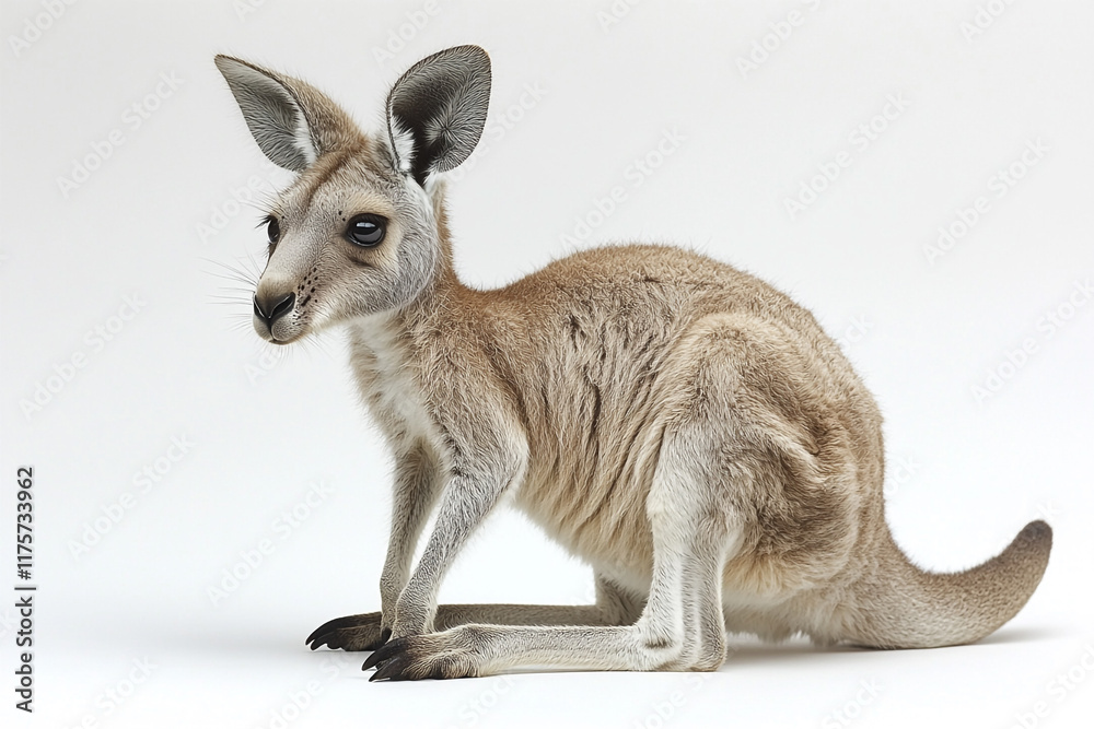 A young kangaroo sits on a white background A young kangaroo sits on a white background