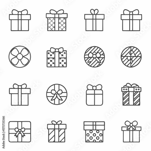 Gift Box Line Art Icon Collection photo