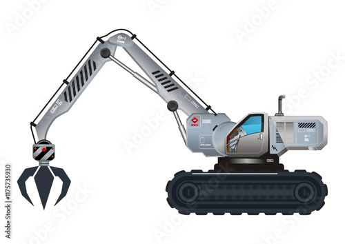 Excavator clamp electronic arm automatic control device heavy equipment  3D illustration vector