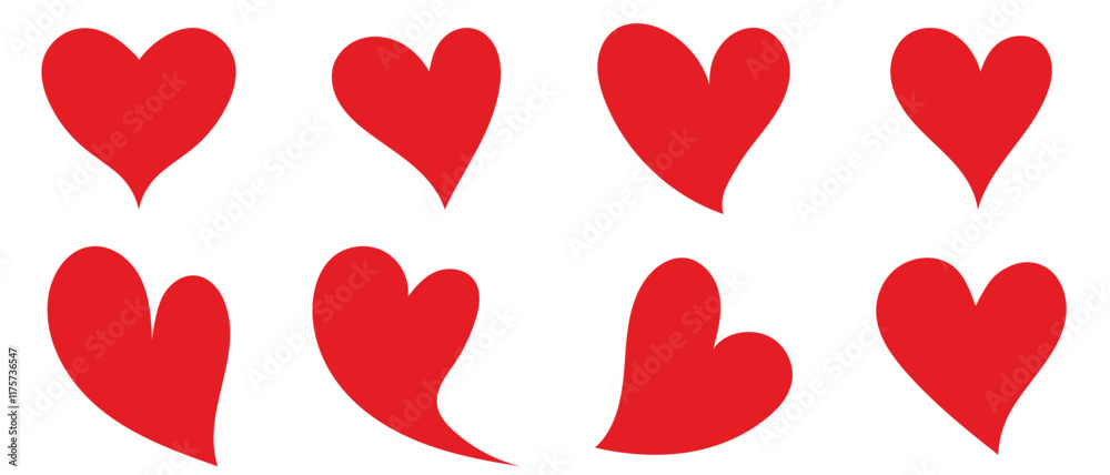 Red heart icons set vector. Valentine red heart icon. Heart shape Isolated on white background. Red heart icons set vector. Valentine red heart icon. Heart shape Isolated on white background.