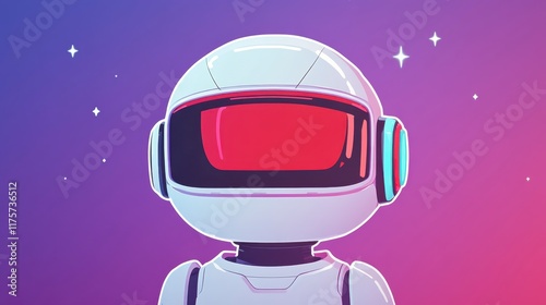 Futuristic Robot Astronaut in Space Retro Sci Fi Design Colorful Gradient Background
