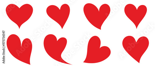 Red heart icons set vector. Valentine red heart icon. Heart shape Isolated on white background.