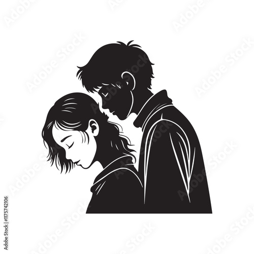 young couple lover boyfriend and girlfriend male and female character heart love icon silhouette vector art flat design