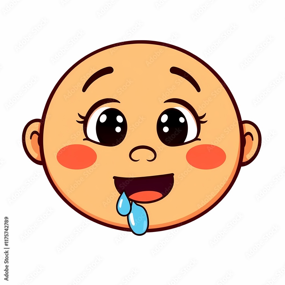 Baby Drooling Cartoon Face: This adorable cartoon baby face with big, curious eyes and a drool-dripping smile is perfect for expressing pure innocence and joy. It's ideal for children's products. Baby Drooling Cartoon Face: This adorable cartoon baby face with big, curious eyes and a drool-dripping smile is perfect for expressing pure innocence and joy. It's ideal for children's products.