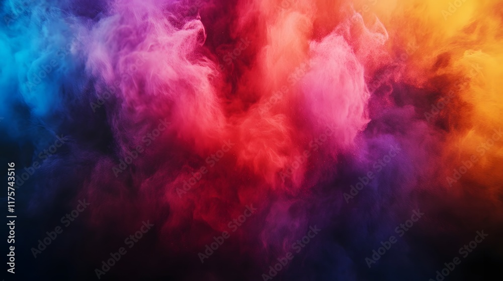 Fototapeta premium Vibrant Holi Powder Explosion in Colorful Smoke on Dark Background
