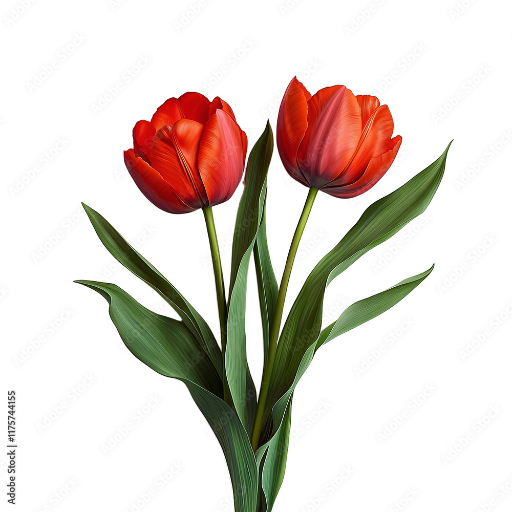 Fototapeta premium a bunch of red tulips on a transparent background, PNG image, PNG file, Generative art.