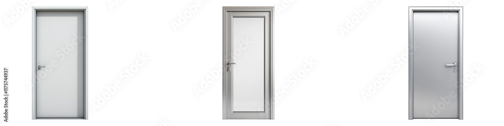 Office aluminum door isolated on transparent background, Set of Office aluminum door isolated on transparent background, Set of