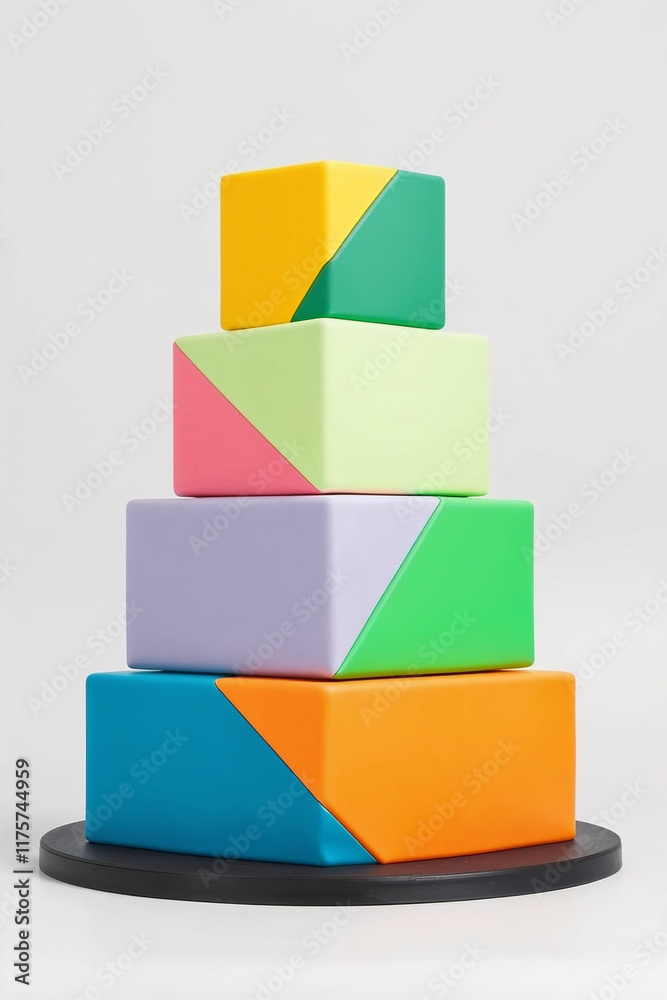 Modern geometric tiered cake with vibrant colors Modern geometric tiered cake with vibrant colors