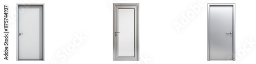 Office aluminum door isolated on transparent background, Set of