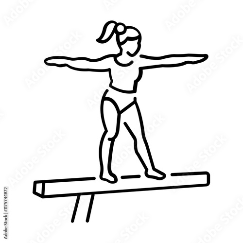 A gymnastic woman walking on balance beam, icon in line style 