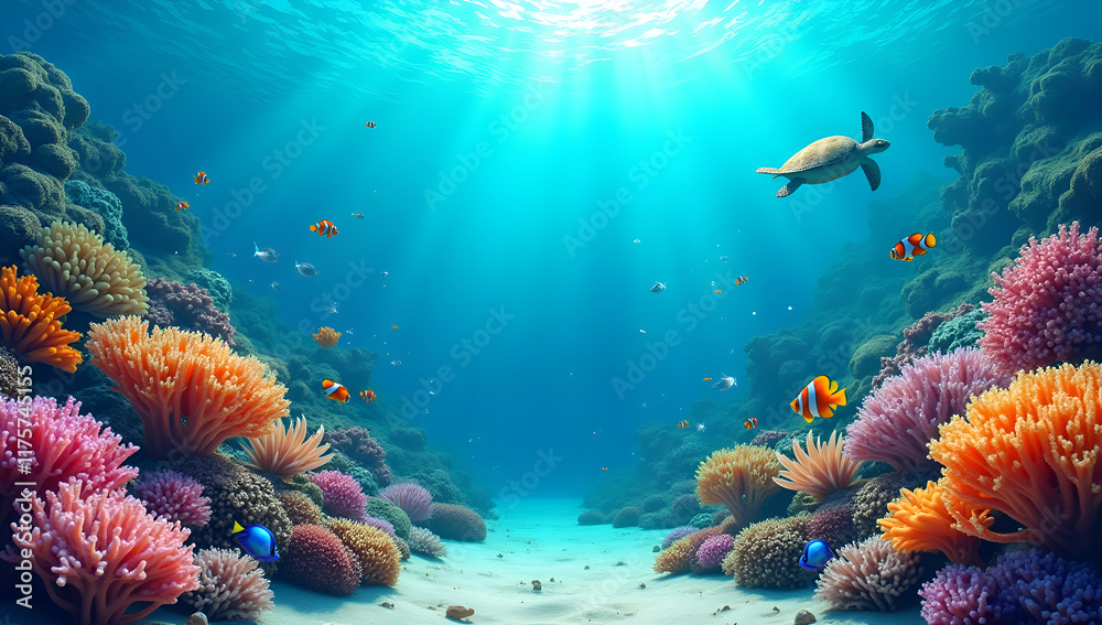 Naklejka premium Paradise Beneath Waves: A Coral Canvas