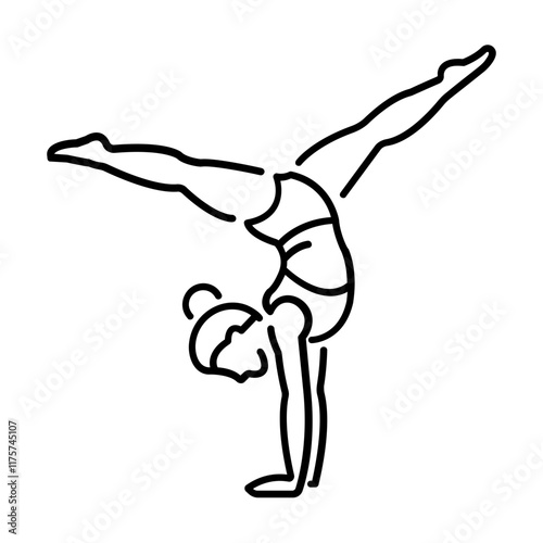 Gymnastic woman doing cartwheel spin icon in linear style 