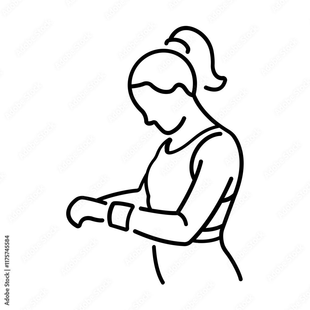 Fototapeta premium A woman athlete wearing wristband icon in line style 