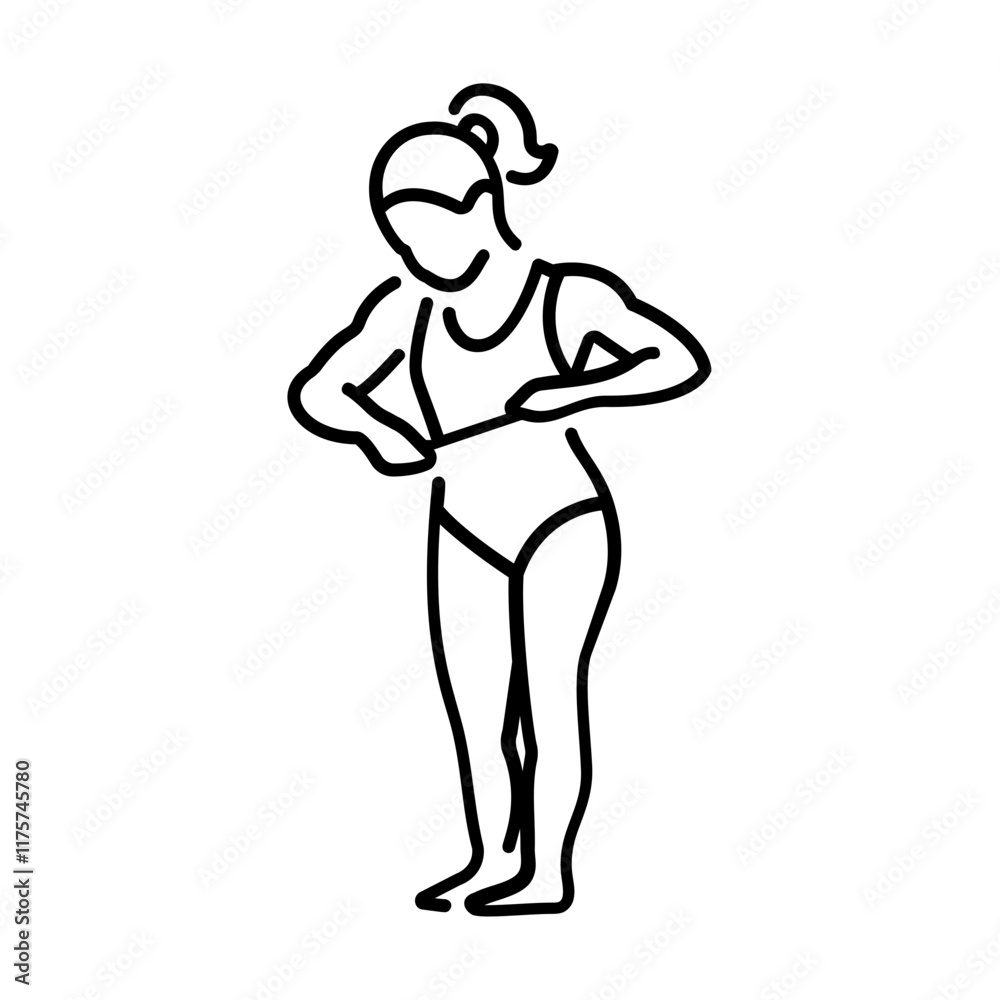Female leotard fitting icon in linear style Female leotard fitting icon in linear style