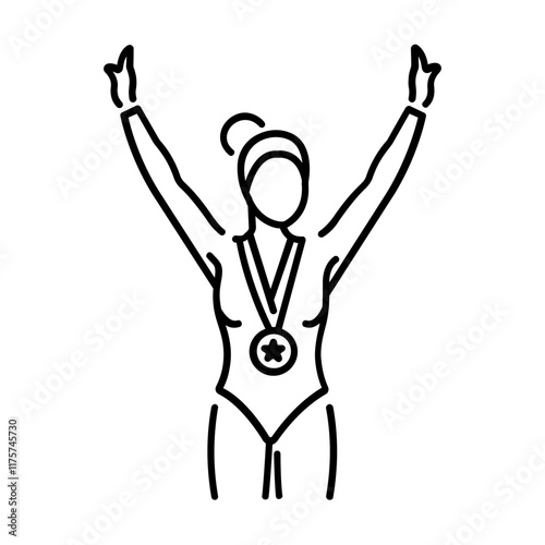 A woman athlete doing victory pose   in line style 