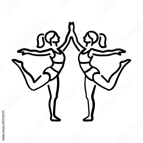 A linear icon of twin acrobatics women 