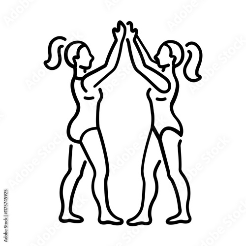 A line icon of two gymnastic women give high five to earth other 