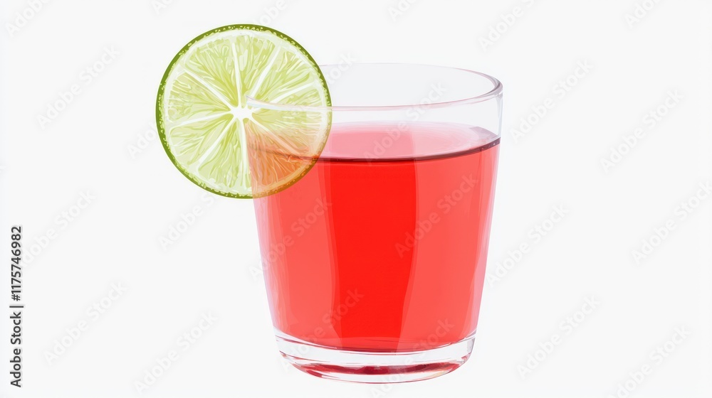 A refreshing red drink garnished with a lime slice. A refreshing red drink garnished with a lime slice.