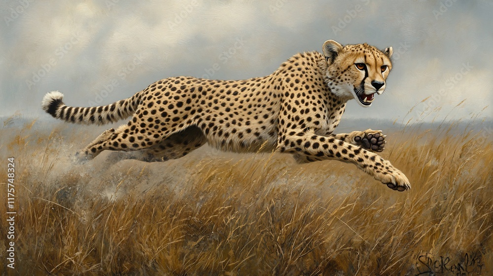 A dynamic painting of a cheetah leaping through tall grass, showcasing speed and grace. A dynamic painting of a cheetah leaping through tall grass, showcasing speed and grace.