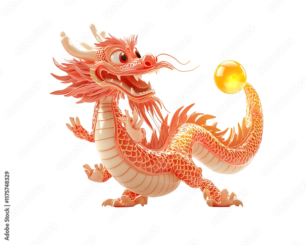 Majestic Red Chinese Dragon Chasing Glowing Pearl in Majestic Red Chinese Dragon Chasing Glowing Pearl in