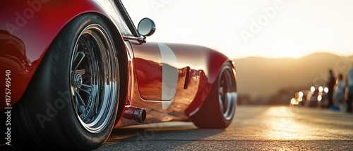 Red sports car sunset race track