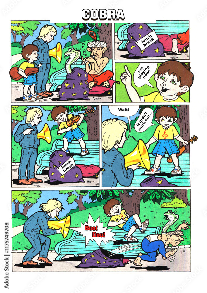 Fototapeta premium Musical themed comic strip for kids.