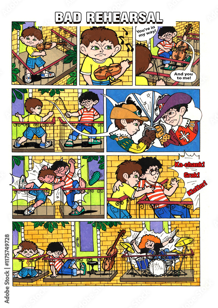 Obraz premium Musical themed comic strip for kids.