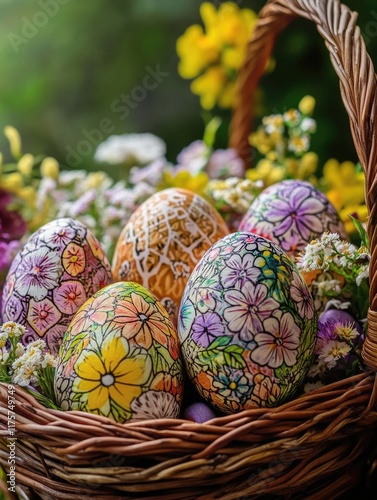 Wallpaper Mural Painted Easter Eggs and Flowers Torontodigital.ca