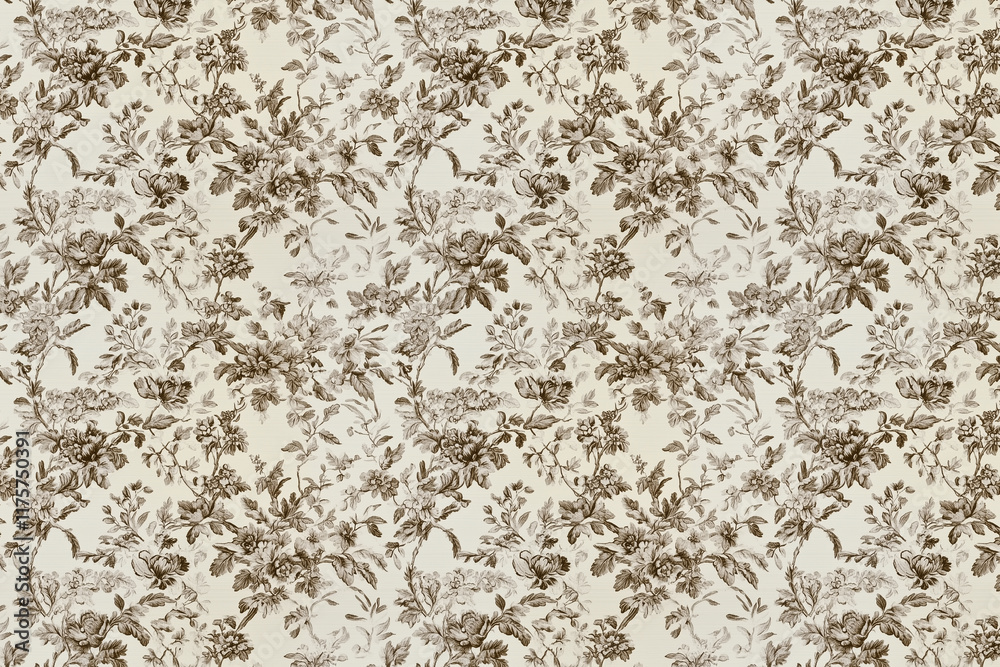 Obraz premium Toile floral pattern tapestry. Vintage botanical wallpaper pattern. Background image. Created with Generative AI technology.
