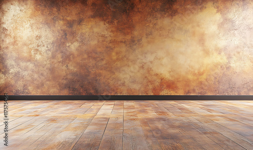 An empty room with a vibrant earthy brown wall and polished wooden floor  minimalistic  ready for product display  furniture placement or lifestyle setups