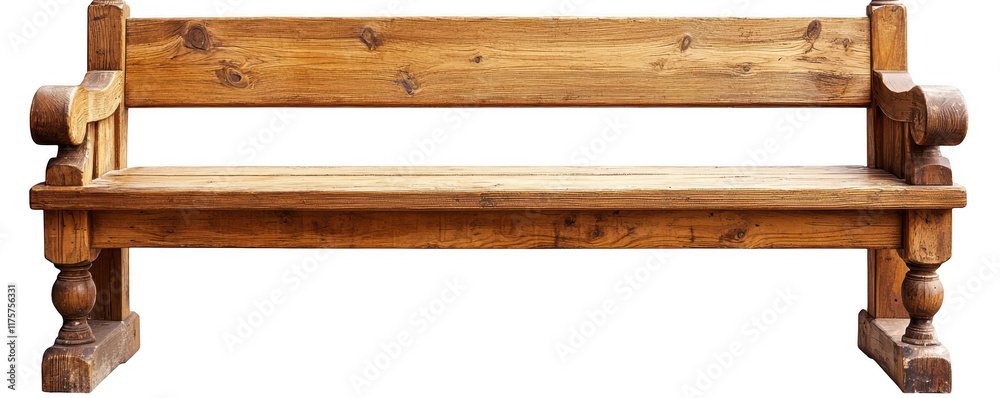 Rustic wooden bench, solid craftsmanship, natural grain, sturdy design, inviting seating, classic decor piece Isolated on white background or PNG Rustic wooden bench, solid craftsmanship, natural grain, sturdy design, inviting seating, classic decor piece Isolated on white background or PNG