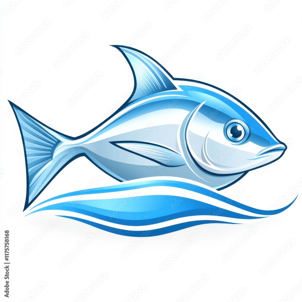 Obraz premium Stunning Blue Fish Illustration with Ocean Waves - Perfect for Marine Life Art Enthusiasts, Coastal Decor, Ocean-Themed Designs, and Aquatic Graphics