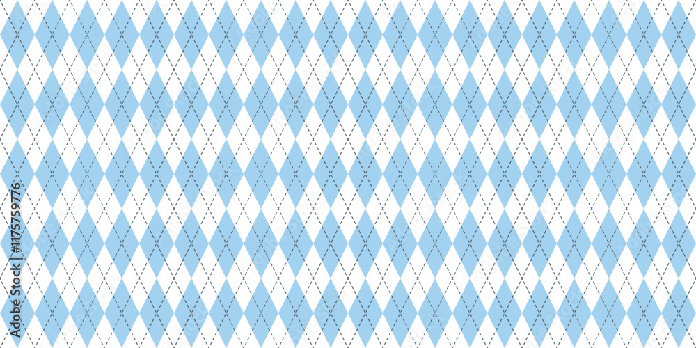 Seamless Geometric Argyle background. Light blue and white 
diamonds with thin gray dotted line. For Baby Boy or Little Man invitation, greeting cards, men's clothing, wrapping paper, wallpaper 