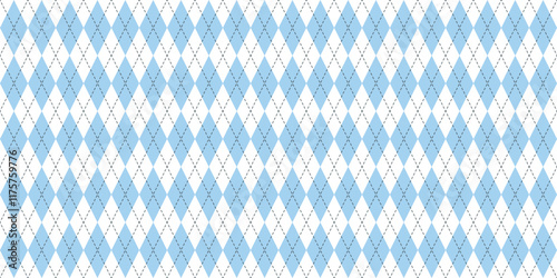Seamless Geometric Argyle background. Light blue and white 
diamonds with thin gray dotted line. For Baby Boy or Little Man invitation, greeting cards, men's clothing, wrapping paper, wallpaper 